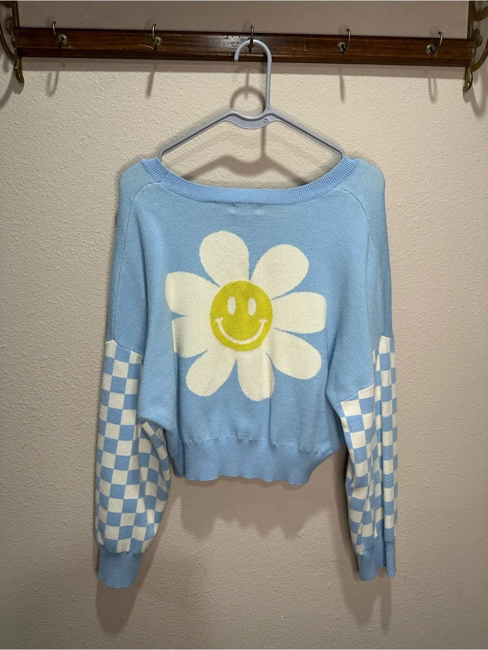 Light Blue Daisy Smile Knit Sweater Cardigan - Picture 1 of 3